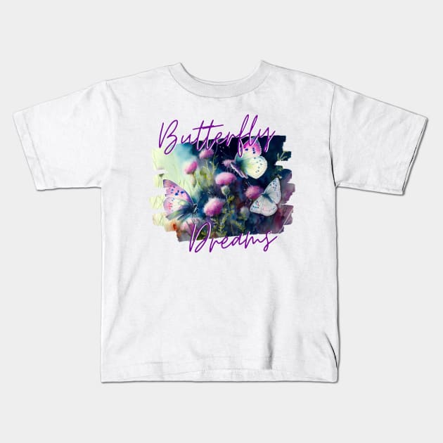 Pink Butterfly Dreams Kids T-Shirt by TheArtfulAllie